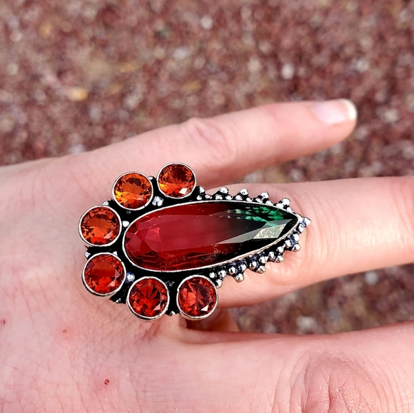 New Bi-Color Tourmaline & Garnet 925 Silver Ring. - Picture 11 of 16